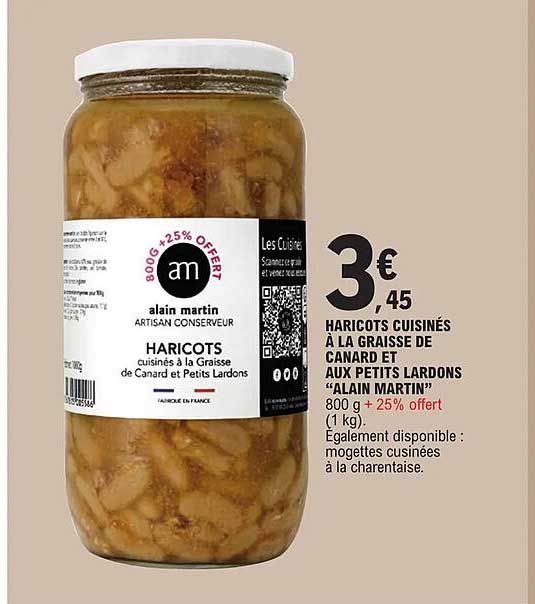 haricots cuisinés à la graisse de canard et aux petits lardons "alain martin"