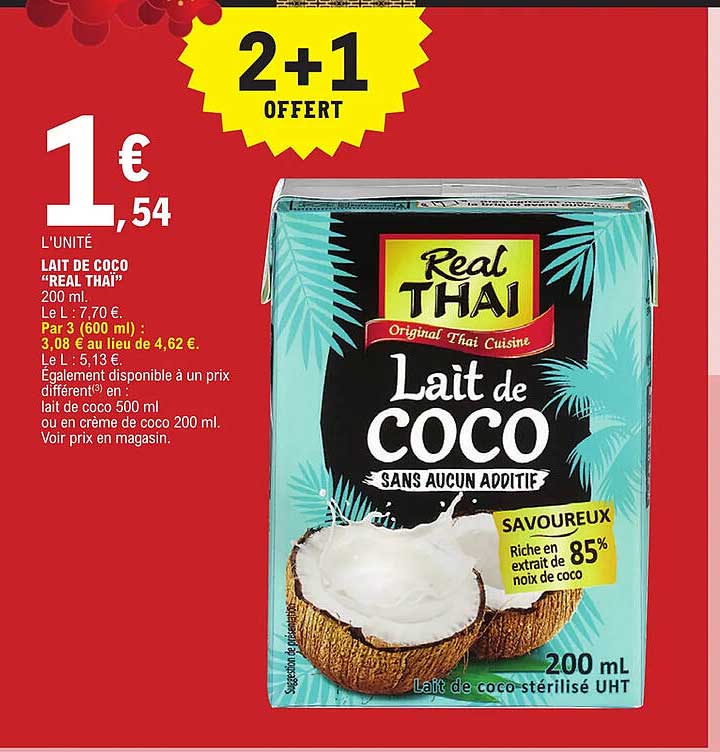 lait de coco real thaï 2+1 offert