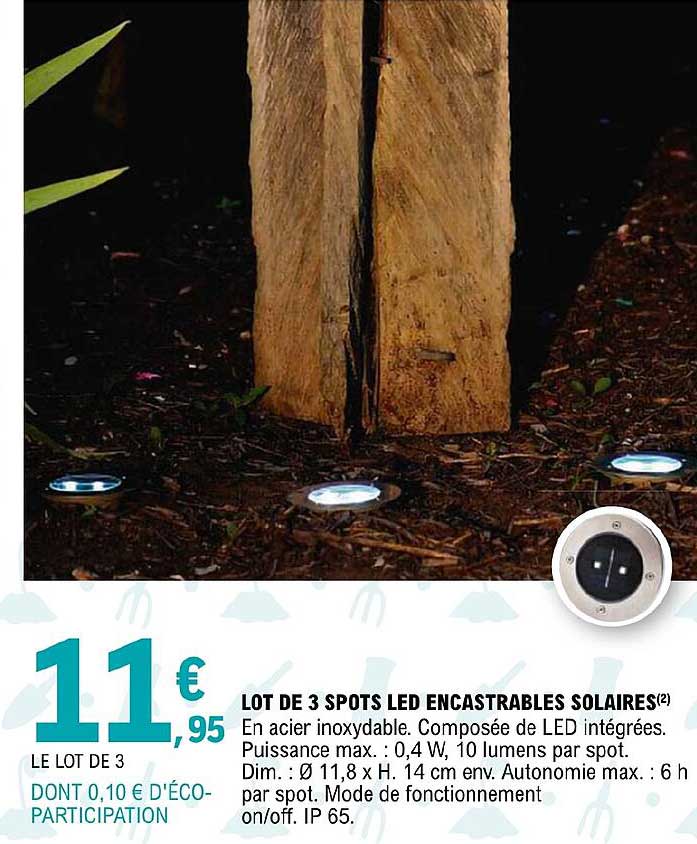 lot de 3 spots led encastrables solaires