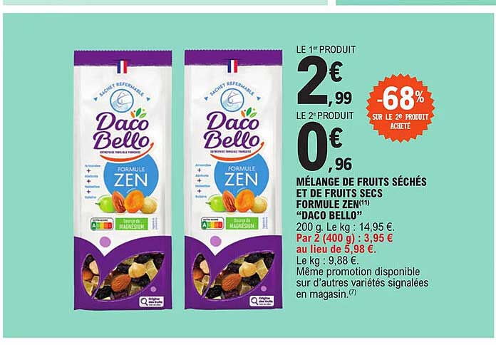 mélange de fruits séchés et de fruits secs formule zen daco bello