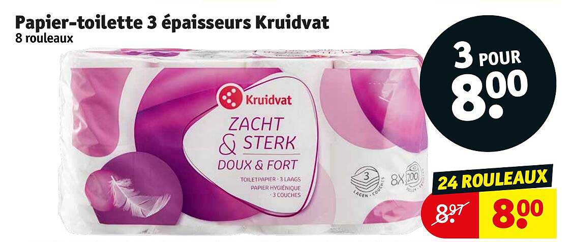 papier-toilette 3 épaisseurs kruidvat