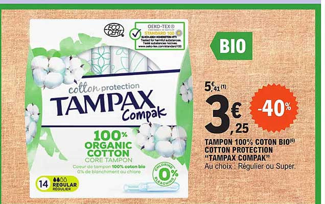 tampon 100% coton bio cotton protection tampax compak