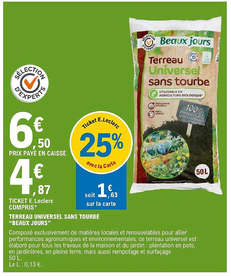 terreau universel sans tourbe "beaux jours"