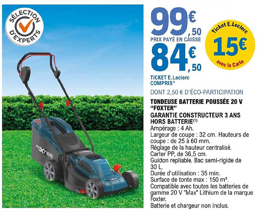 tondeuse batterie poussée 20v "foxter"