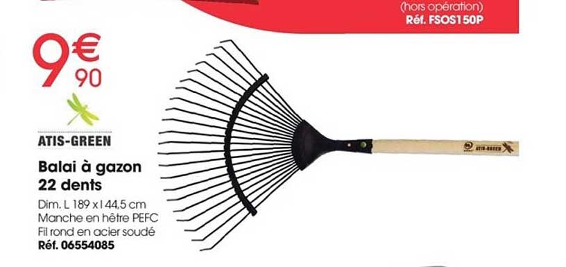 balai à gazon 22 dents atis-green