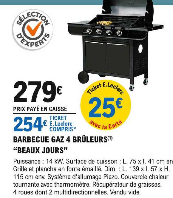 barbecue gaz 4 brûleurs "beaux jours"