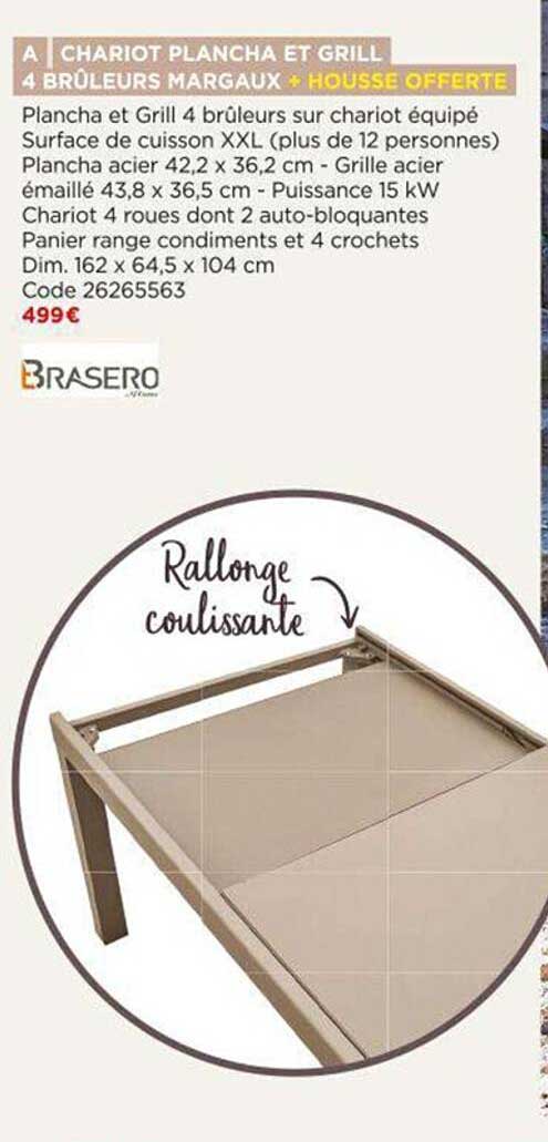 chariot plancha et grill 4 brûleurs margaux + housse offerte