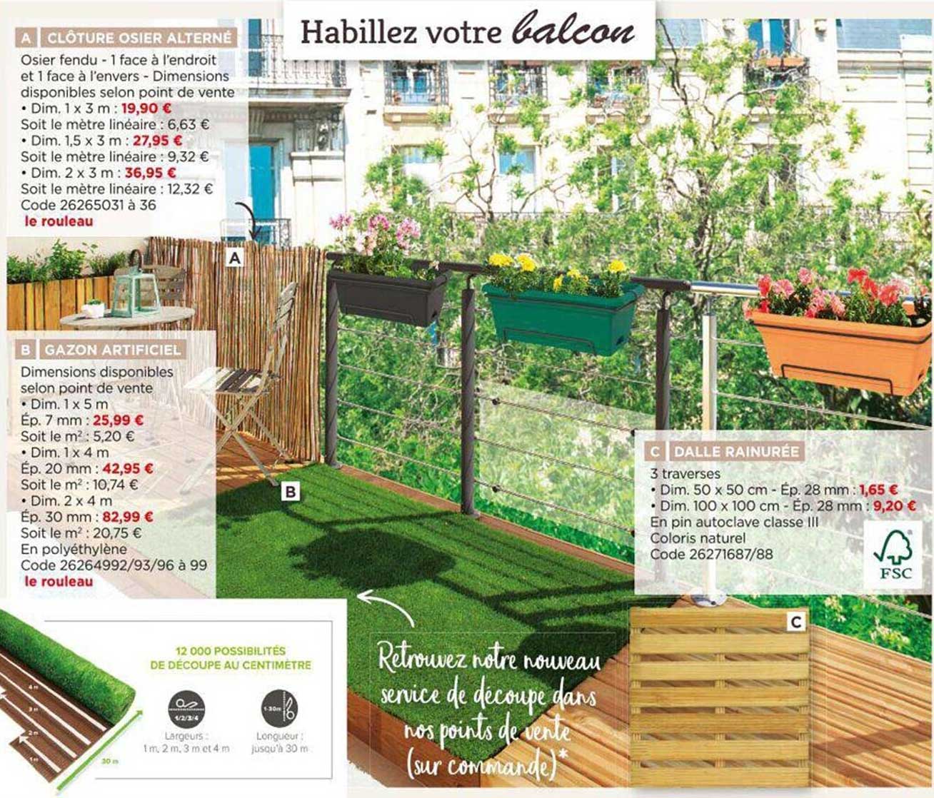 Clôture Osier Alterné, Gazon Artificiel, Dalle Rainurée