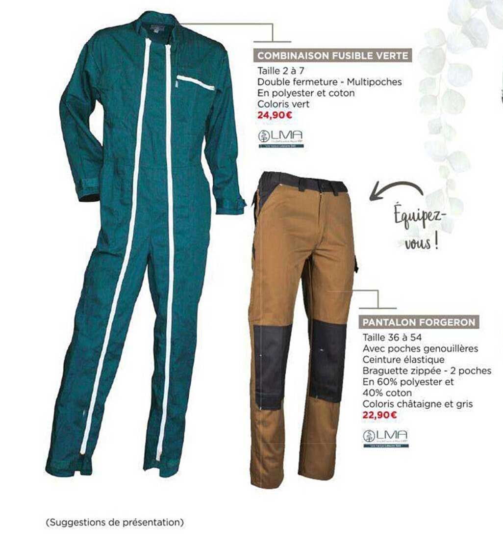 combinaison fusible verte, pantalon forgeron lma