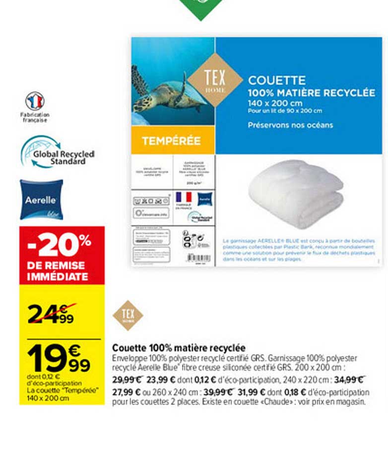 couette 100% matière recyclée tex home