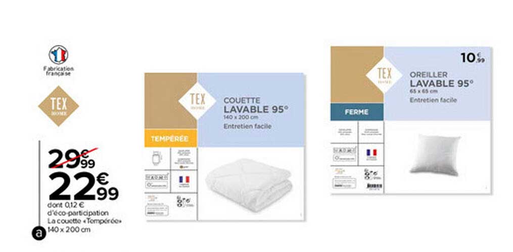 Couette Lavable, Oreiller Lavable Tex