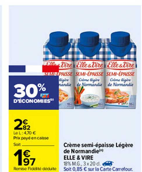 crème semi-épaisse légère de normandie elle & vire