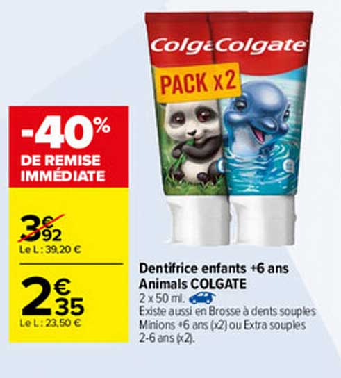 dentifrice enfants +6 ans animals colgate