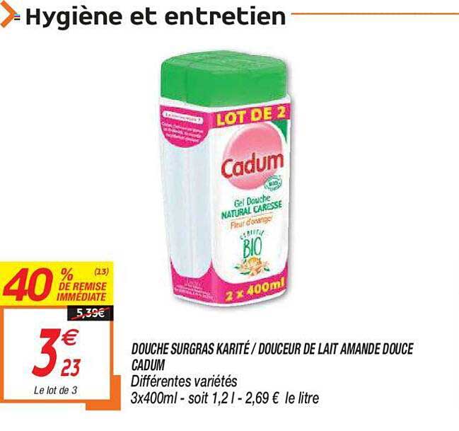 douche surgras karité - douceur de lait amande douce cadum
