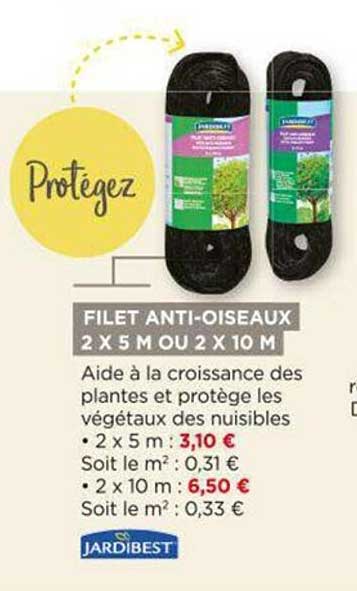 filet anti-oiseaux 2 x 5 m ou 2 x 10 m jardibest