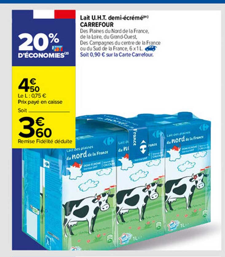 lait u.h.t. demi-écrémé carrefour