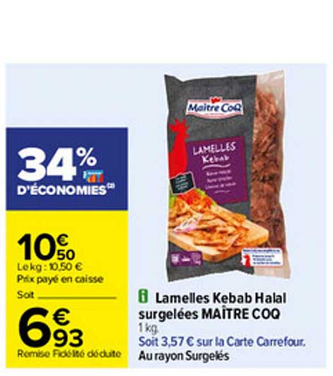 lamelles kebab halal surgelées maître coq