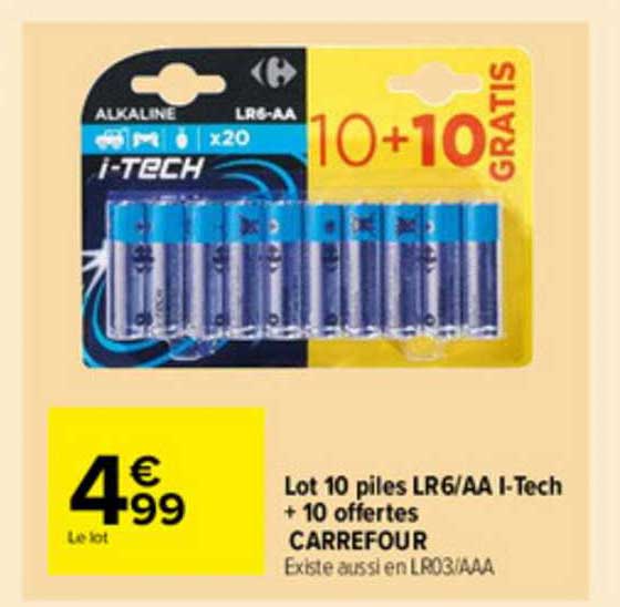 lot 10 piles lr6-aa i-tech + 10 offertes carrefour