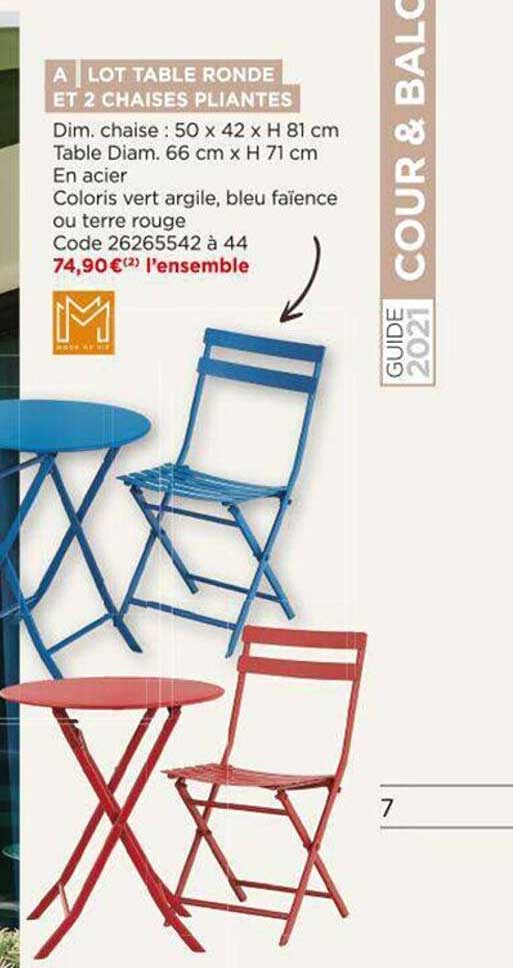 lot table ronde et 2 chaises pliantes