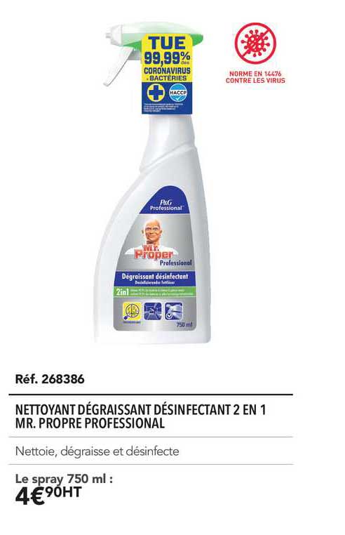 nettoyant dégraissant désinfectant 2 en 1 mr. propre professional