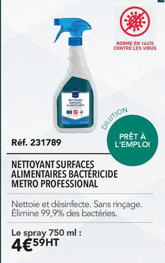 nettoyant surfaces alimentaires bactéricide metro professional