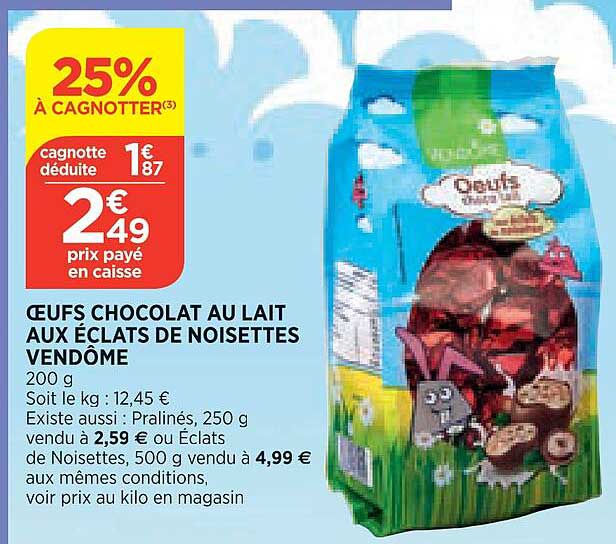 oeufs chocolat au lait aux éclats de noisettes vendôme