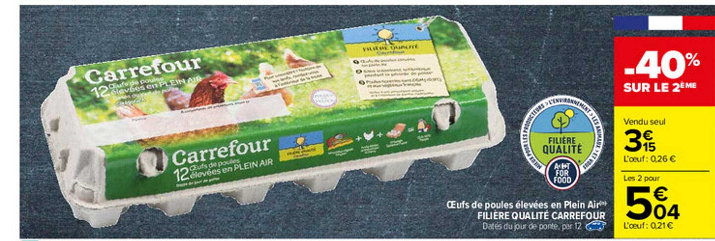 oeufs de poules élevées en plein air filière qualité carrefour