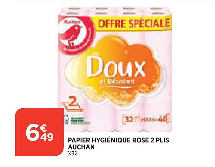 papier hygiénique rose 2 plis auchan