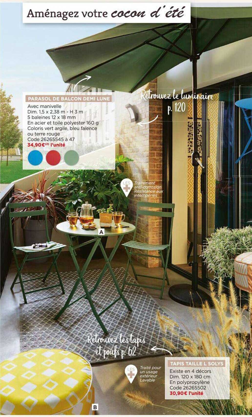 parasol de balcon demi lune, tapis taille l solys