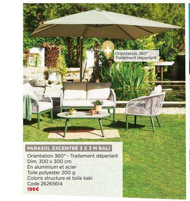 parasol excentré 3 x 3 m bali