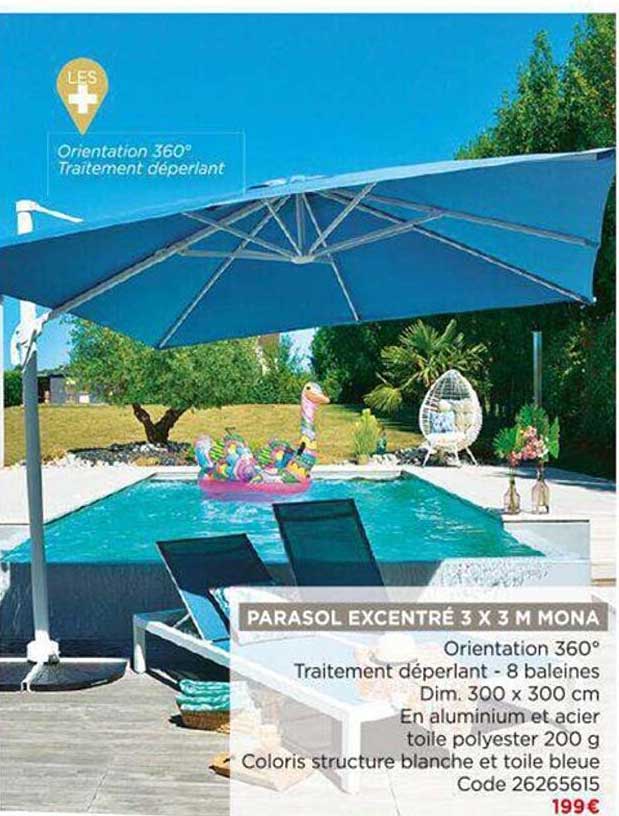 parasol excentré 3 x 3 m mona