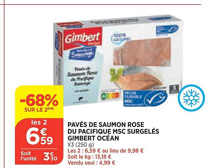 pavés de saumon rose du pacifique msc surgelés gimbert océan