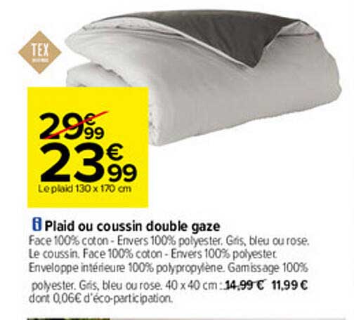 plaid ou coussin double gaze tex home