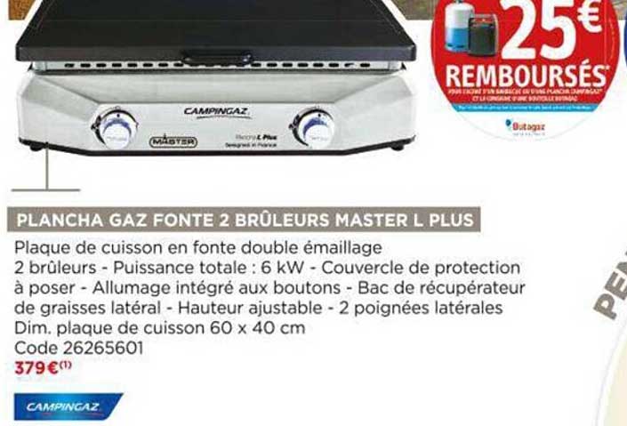 plancha gaz fonte 2 brûleurs master l plus campingaz