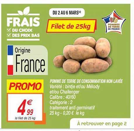 pomme de terre de consommation non lavée