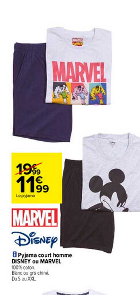pyjama court homme disney ou marvel