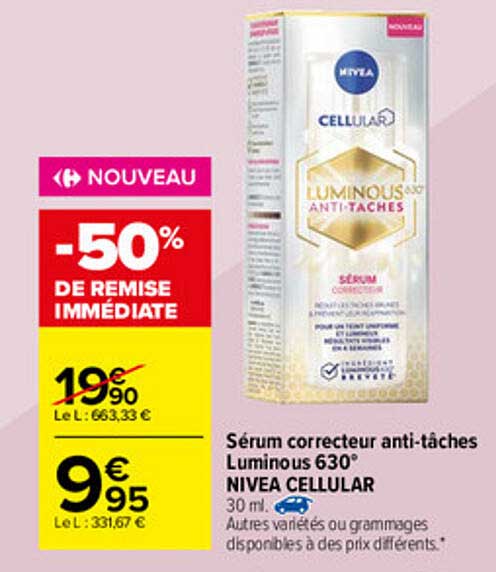 sérum correcteur anti-tâches luminous 630° nivea cellular