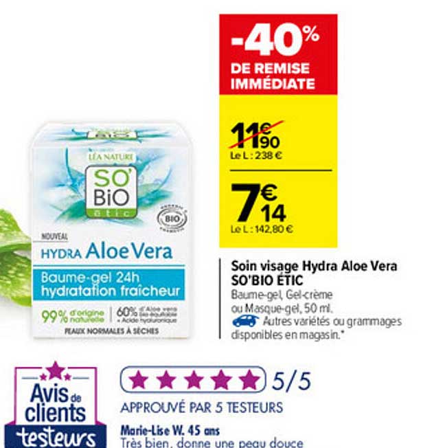 soin visage hydra aloe vera so'bio étic