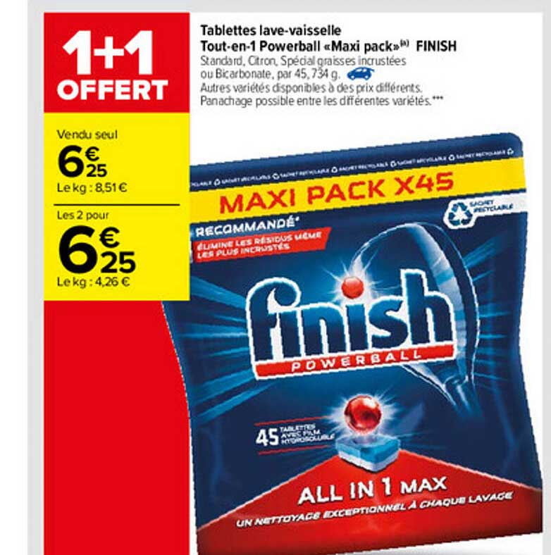 tablettes lave-vaisselle tout-en-1 powerball «maxi pack» finish