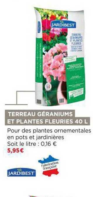 terreau géraniums et plantes fleuries 40 l jardibest