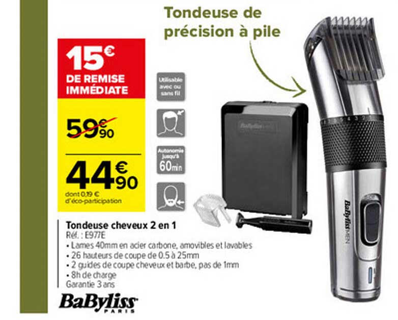 Tondeuse Cheveux 2 En 1 Babyliss Paris