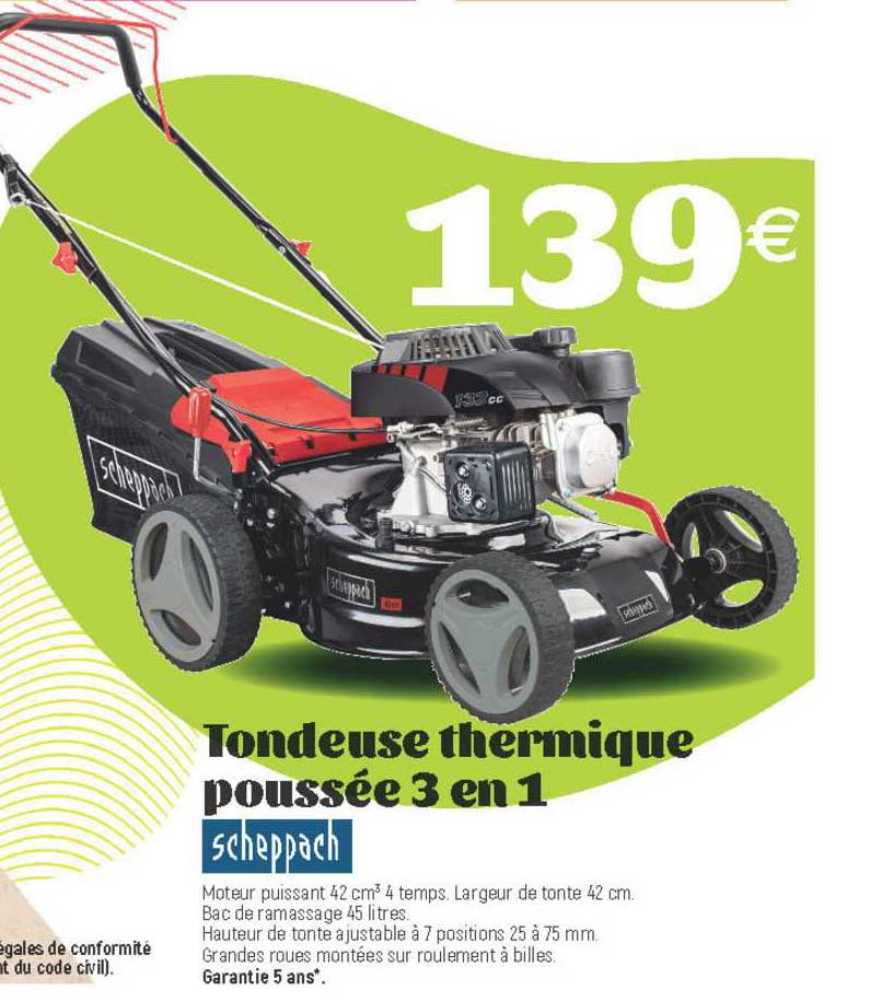 tondeuse thermique poussée 3 en 1 scheppach