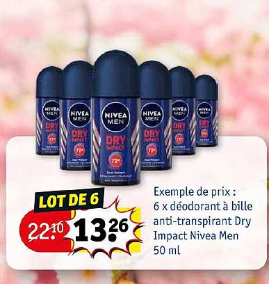 6 x  déodorant à bille anti-transpirant dry impact nivea men