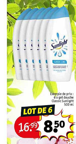 6 X Gel Douche Classic Sunlight