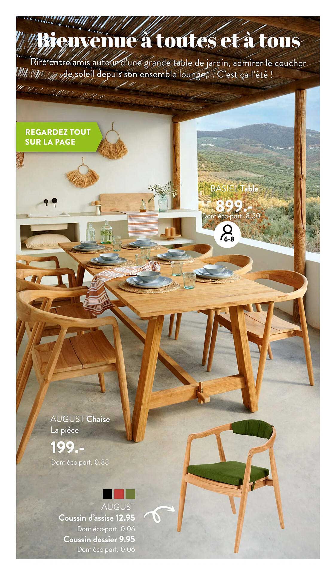 Table Basiel, Chaise August, Coussin D'assise August, Coussin Dossier August