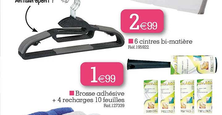6 Cintres Bi-matière, Brosse Adhésive + 4 Recharges 10 Feuilles