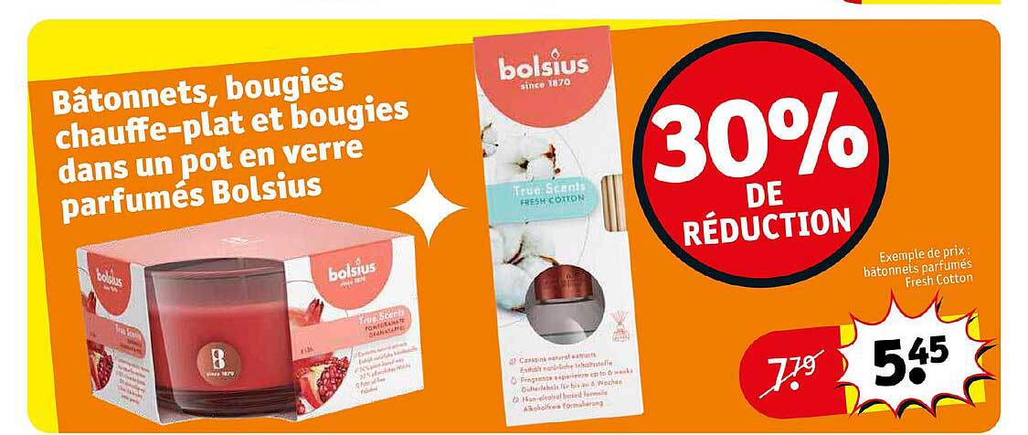 bâtonnets, bougies chauffe-plat et bougies dans un pot en verre parfumés bolsius