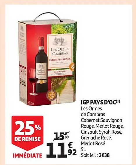igp pays d'oc les ormes de cambras cabernet sauvignon rouge, merlot rouge, cinsault syrah rosé, grenache rosé, merlot rosé