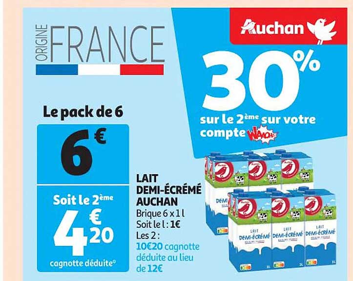 lait demi-écrémé auchan