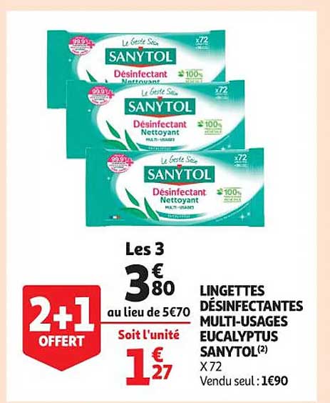 Lingettes Désinfectantes Multi-usages Eucalyptus Sanytol